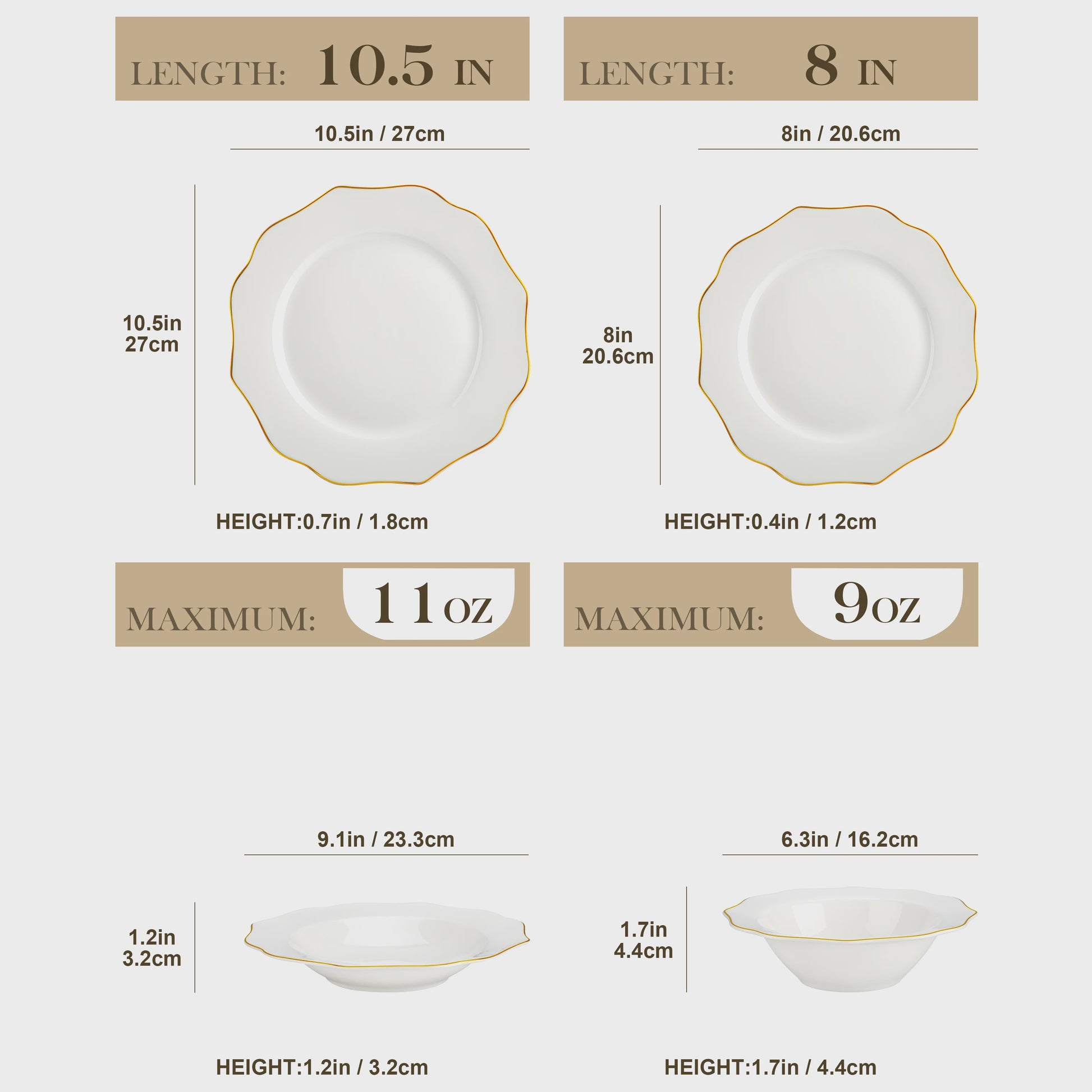 MALACASA Nordic 32-delig Wit Bone China Servies met Gouden Rand