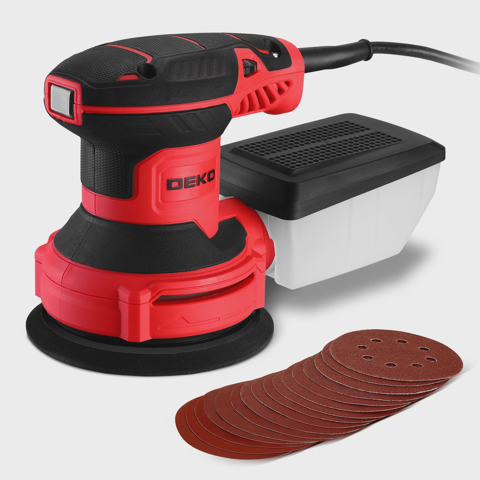 DEKO 300W Excentrische Schuurmachine met 16 Schuurbladen, 125mm, 14000RPM & Stofafzuiging