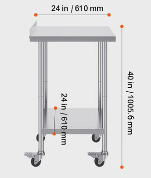RVS Werktafel met Wielen - 24x60 inch - Zwaar Uitvoering - Professioneel & Thuisgebruik