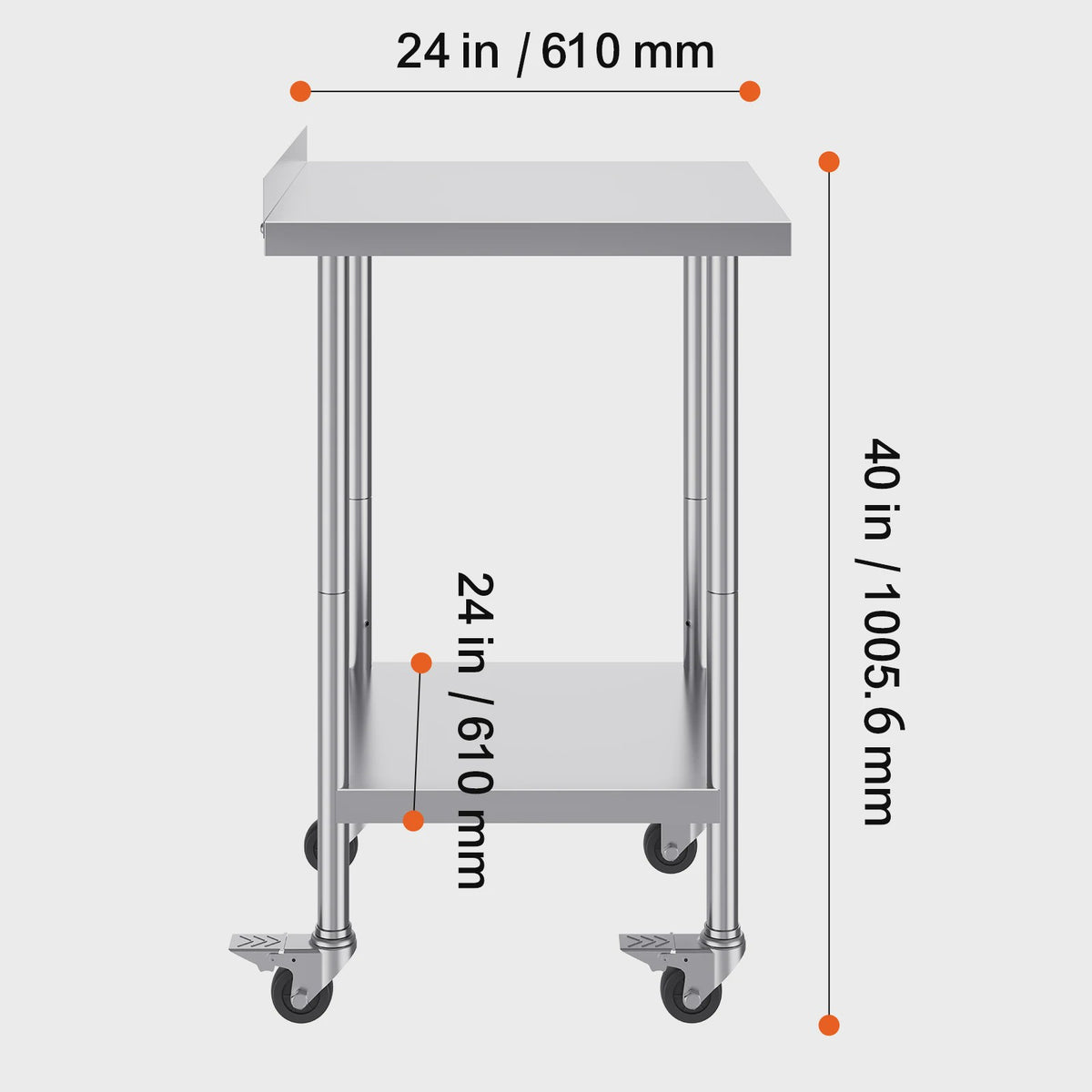 RVS Werktafel met Wielen - 24x60 inch - Zwaar Uitvoering - Professioneel & Thuisgebruik