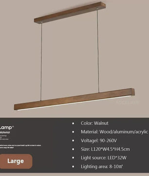 Houten LED Hanglamp Lange Strip - Stijlvolle Verlichting voor Eettafel, Woon- en Eetkamer