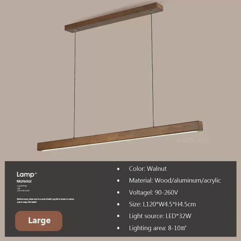 Houten LED Hanglamp Lange Strip - Stijlvolle Verlichting voor Eettafel, Woon- en Eetkamer