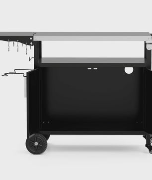 Outdoor Keuken Eiland Grill Cart met Opbergruimte en Inklapbaar RVS Werkblad - Zwart