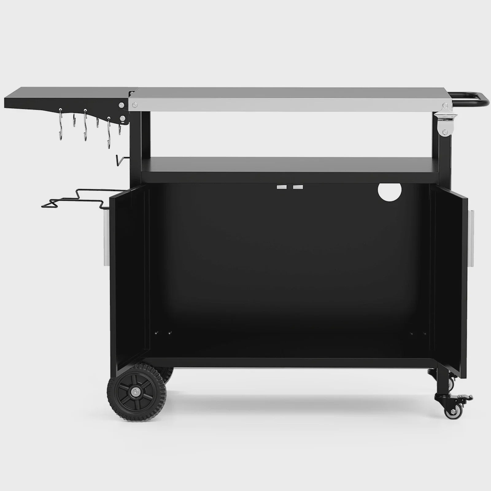 Outdoor Keuken Eiland Grill Cart met Opbergruimte en Inklapbaar RVS Werkblad - Zwart