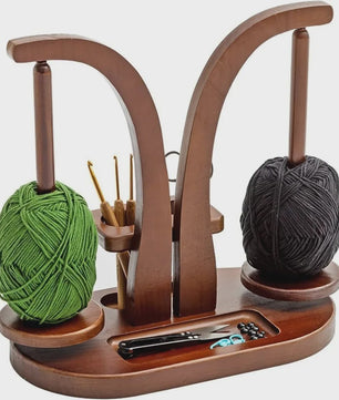 Houten Garenhouder met 2 Roterende Spindels & Opbergvak - Ideaal voor Breien en Haken