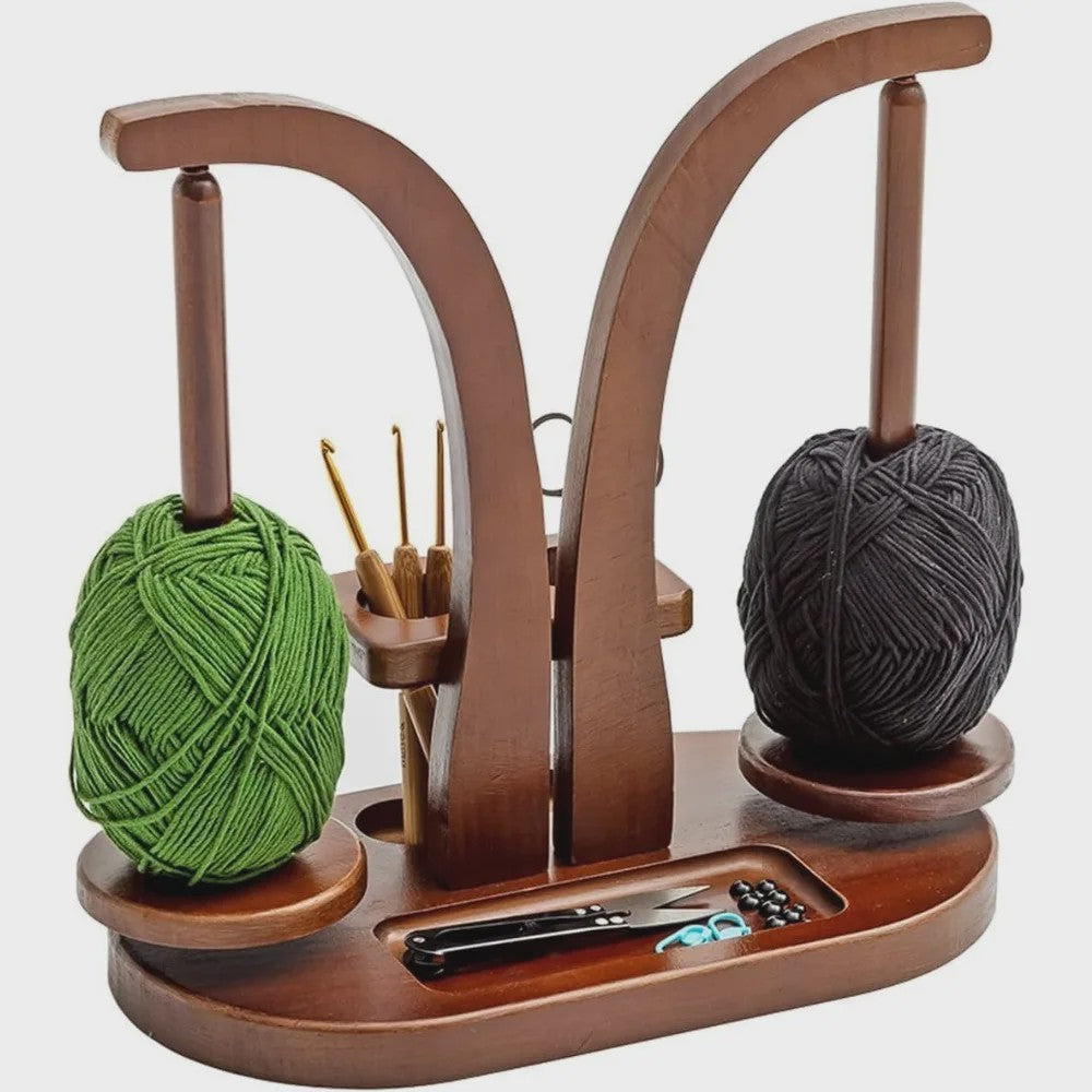 Houten Garenhouder met 2 Roterende Spindels & Opbergvak - Ideaal voor Breien en Haken