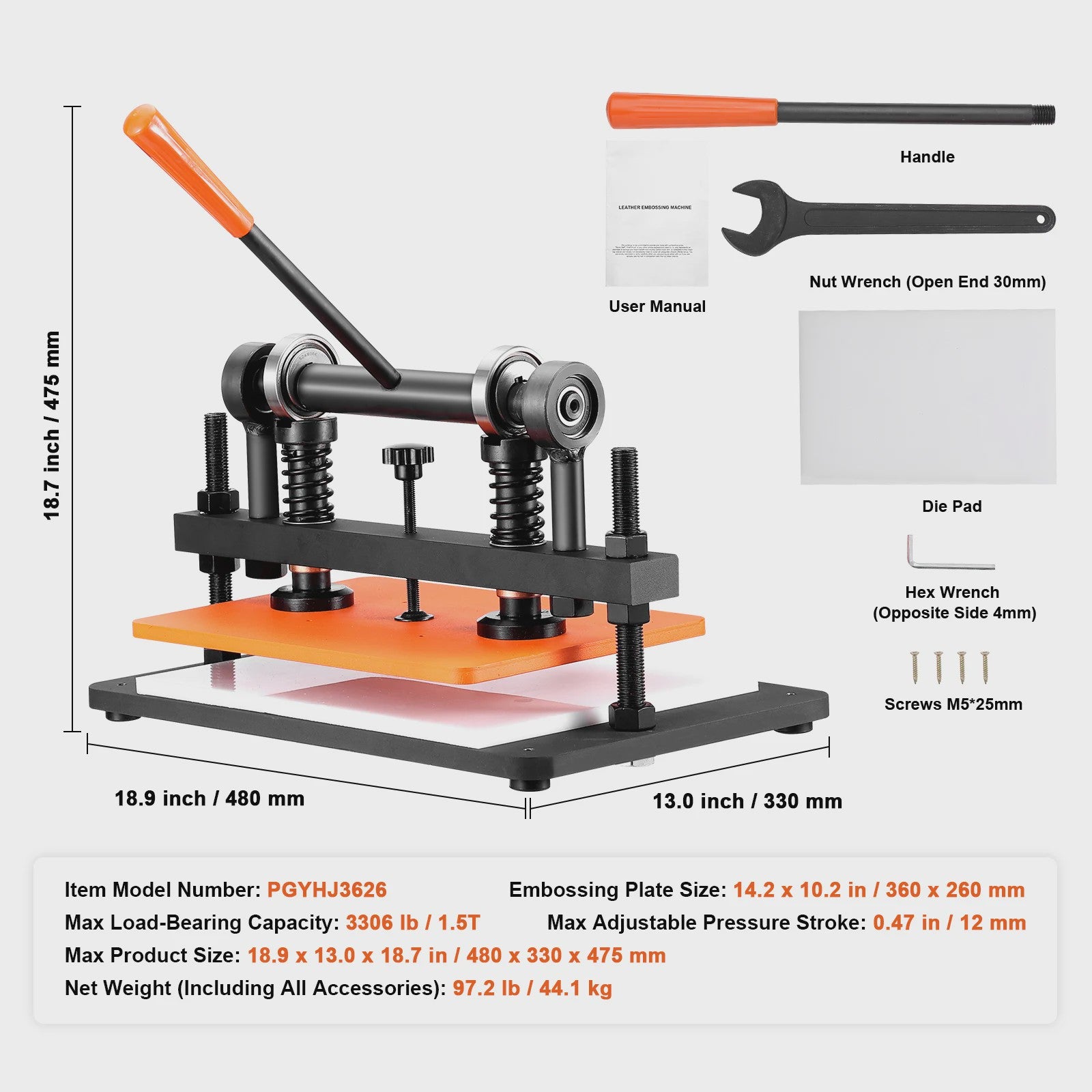 Handmatige Leer Snijmachine & Embossing Machine met Verstelbare Druk