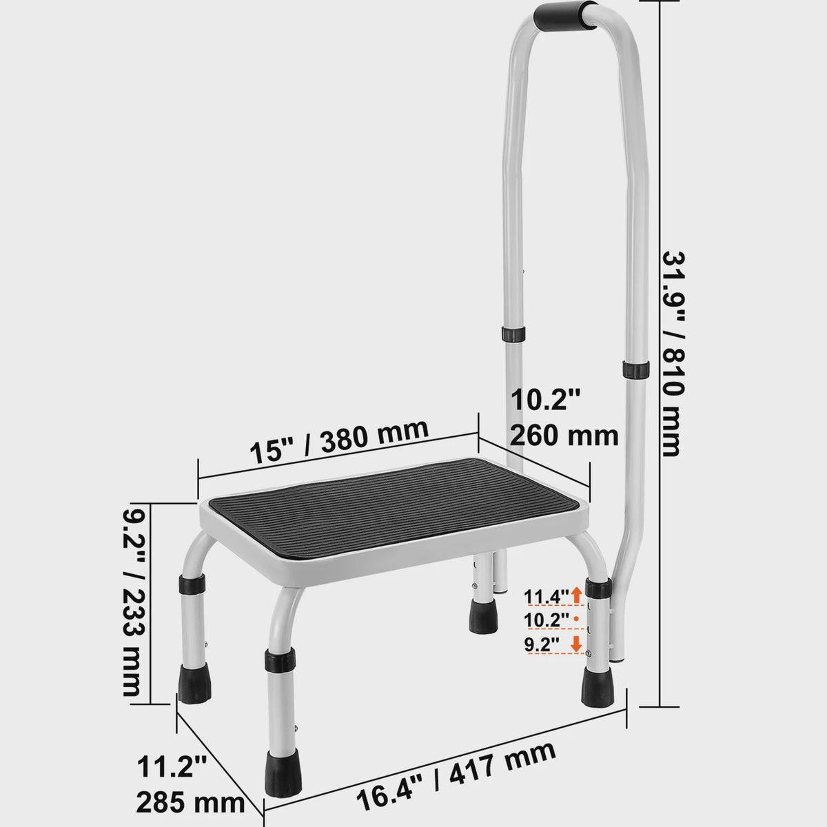 VEVOR Opstapje 1 Trede - Verstelbare Hoogte, 150kg Draagvermogen, Antislip, Stevig