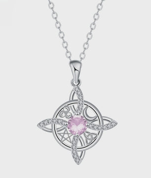 Mystieke Wicca Knoop Ketting met Kristal en Geboortesteen - Ster Maan Amulet