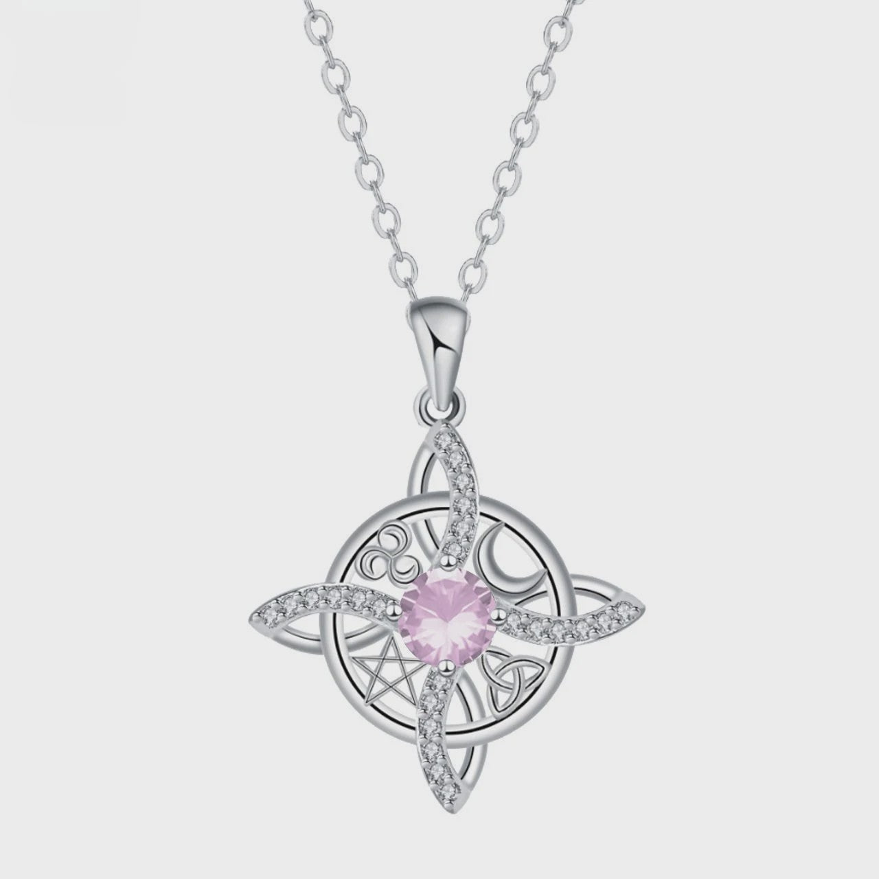 Mystieke Wicca Knoop Ketting met Kristal en Geboortesteen - Ster Maan Amulet