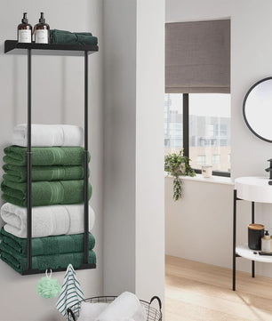 Verstelbaar Zwart Handdoekrek met Boven- en Onderplank - Ideaal voor Badkamer, Camper, Woonkamer & Sauna
