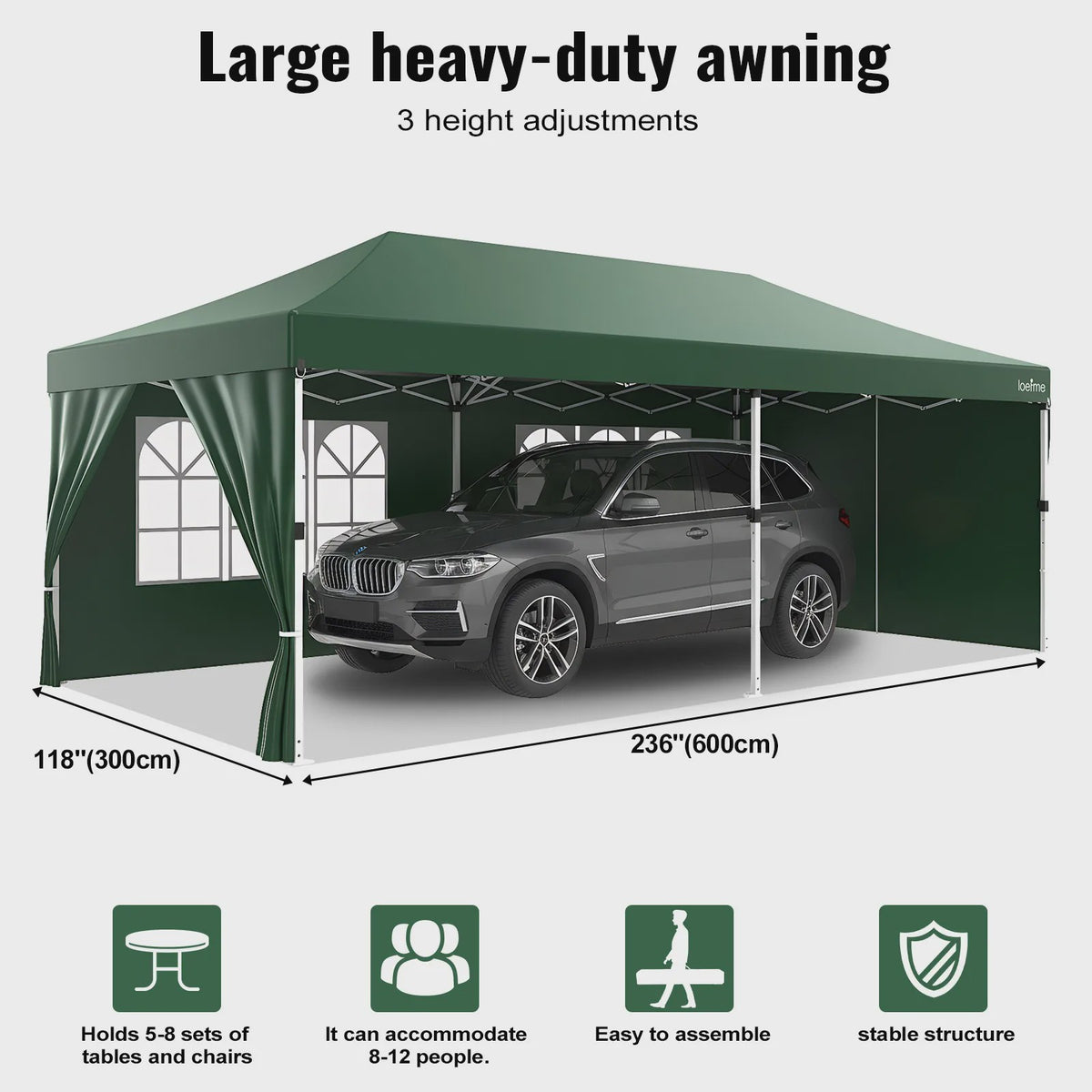 LOEFME 3x6m Pop-Up Partytent Gazebo - Waterdicht, Winddicht met 6 Zijwanden & UV Bescherming