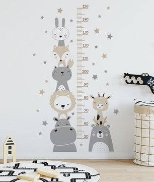 Vrolijke Groeimeter Muursticker met Safari Dieren - Perfect voor de Kinderkamer