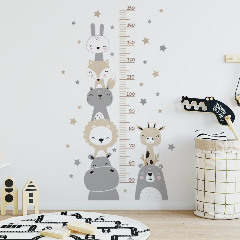 Vrolijke Groeimeter Muursticker met Safari Dieren - Perfect voor de Kinderkamer