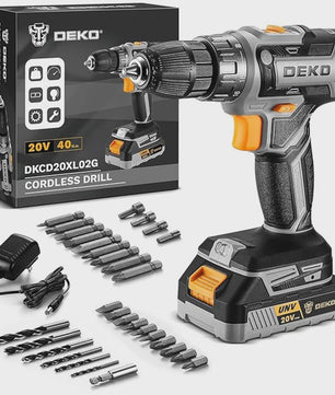 DEKO 20V Accuboormachine Set met Batterij en Lader - Krachtig en Veelzijdig