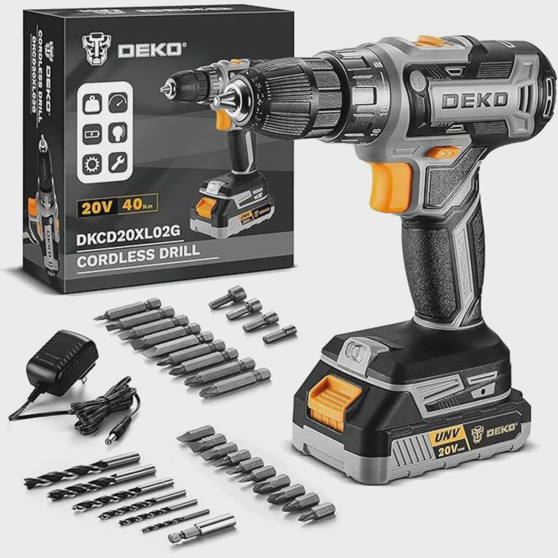 DEKO 20V Accuboormachine Set met Batterij en Lader - Krachtig en Veelzijdig