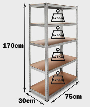 Robuust Metalen Stellingkast 5-Laags - Verstelbaar, Boutloos, 875KG Draagvermogen - Ideaal voor Garage & Werkplaats