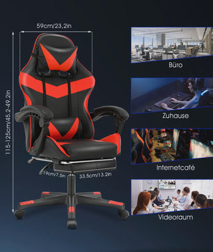 Ergonomische Gaming & Bureau Stoel met Verstelbare Rugleuning en Voetensteun