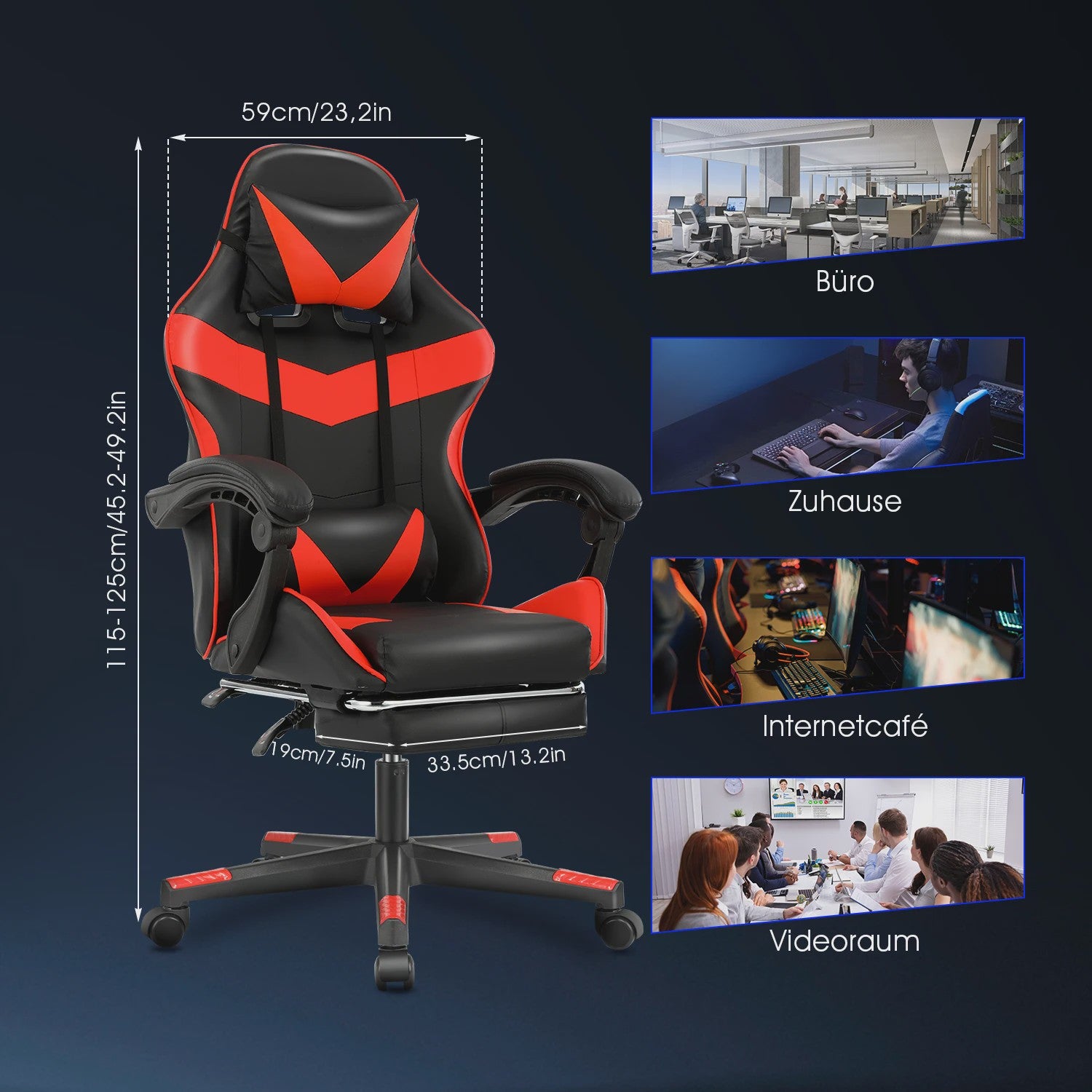 Ergonomische Gaming & Bureau Stoel met Verstelbare Rugleuning en Voetensteun