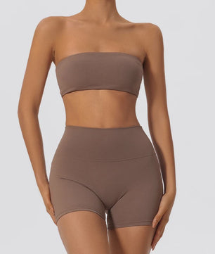Strapless Sportset Dames: 2-delige Yoga Outfit met Crop Top en Shorts