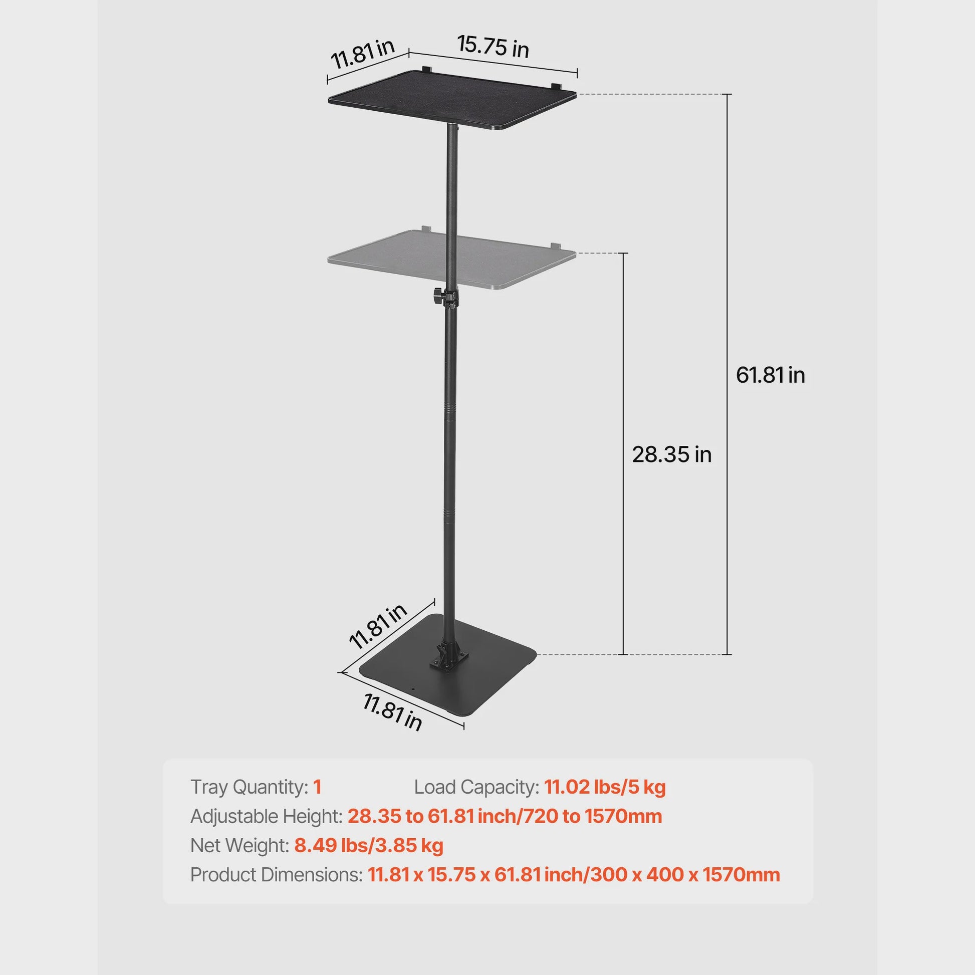Verstelbare Projector Vloerstandaard met Tray - Ideaal voor Thuis, Kantoor & Studio