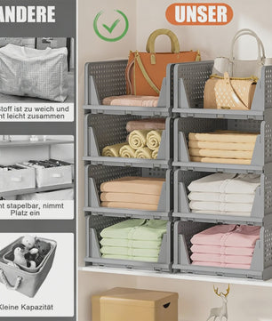 4-Pack Stapelbare Opbergdozen voor Kleding en Speelgoed - Inklapbare PP Plastic Lades
