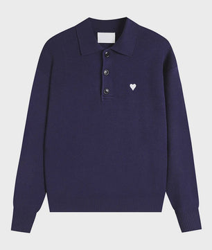 Dames Gebreide Poloshirt met Omvouwbare Kraag en Hartje - Comfortabel & Ademend