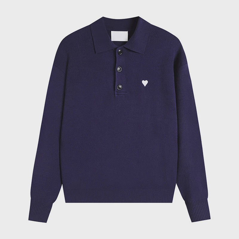 Dames Gebreide Poloshirt met Omvouwbare Kraag en Hartje - Comfortabel & Ademend