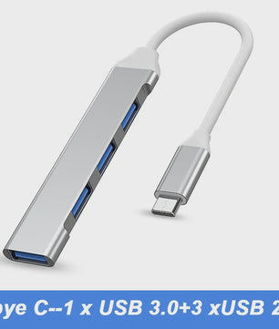 4-Poorts USB 3.0 Hub met Type-C Connector - Uitbreidingsadapter voor Laptop & Smartphone