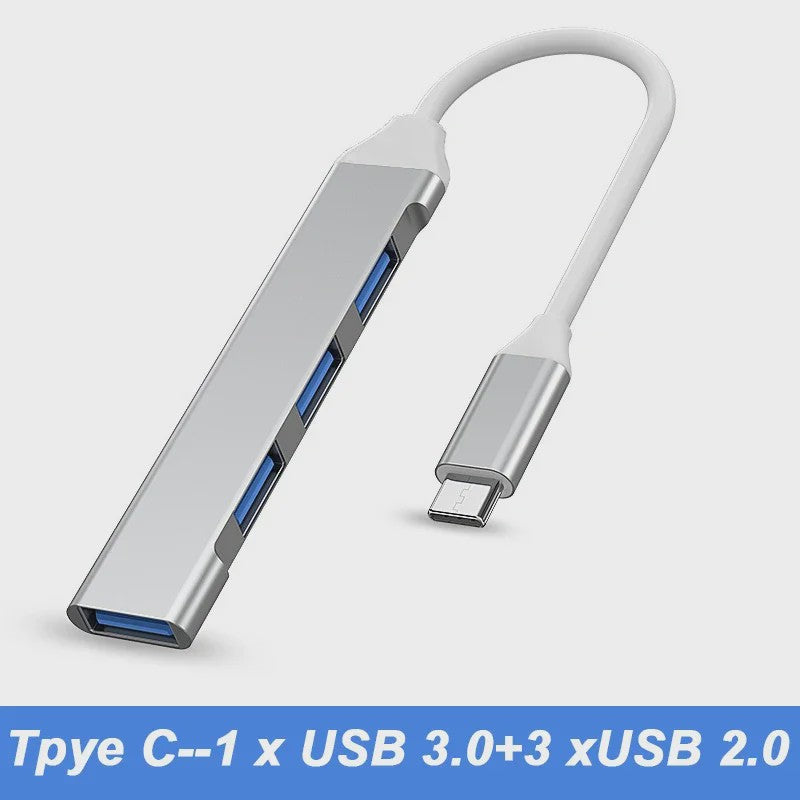 4-Poorts USB 3.0 Hub met Type-C Connector - Uitbreidingsadapter voor Laptop & Smartphone