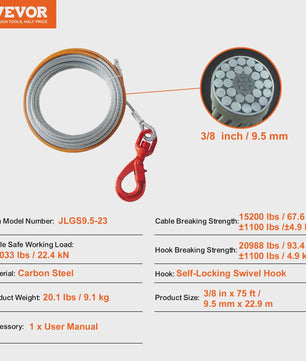 Verzinkte Stalen Lierkabel 3/8 inch - Hoge Breeksterkte voor SUV & Off-Road