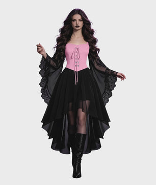 Dames Heksenjurk met Pofmouwen - Middeleeuwse & Gothische Renaissance Stijl voor Halloween & Cosplay