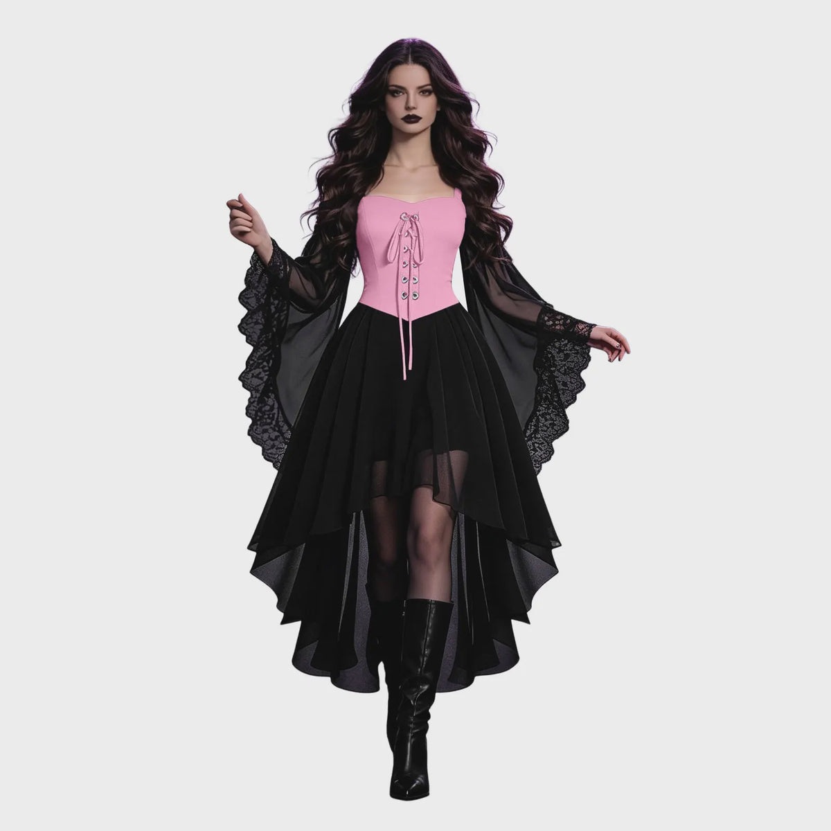 Dames Heksenjurk met Pofmouwen - Middeleeuwse & Gothische Renaissance Stijl voor Halloween & Cosplay