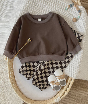 Baby Kleding Set: Comfortabele Longsleeve Top & Schakakbord Broek - Herfst Collectie