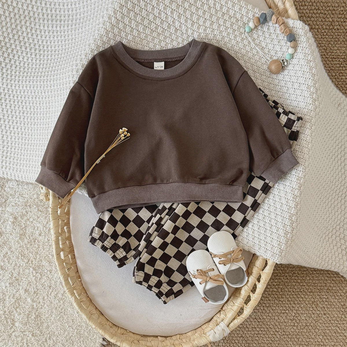 Baby Kleding Set: Comfortabele Longsleeve Top & Schakakbord Broek - Herfst Collectie