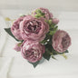 Roze Zijden Pioen Kunstboeket 30cm - 5 Grote Bloemen & 4 Knopen voor Decoratie