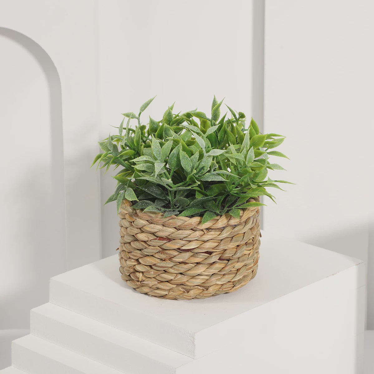 Kunstplant Eucalyptus Gras in Geweven Pot - Groen, 11cm