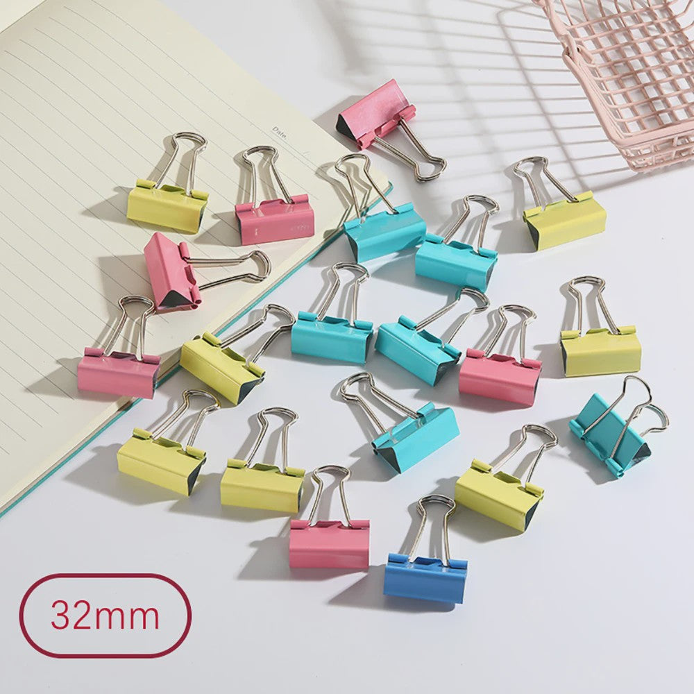 Set van 12 Gekleurde Metalen Binder Clips - 25mm & 32mm - Kantoor & School Organisatie