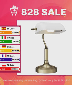 Klassieke Bankiers Bureaulamp met Verstelbare Witte Kap - E27 Fitting