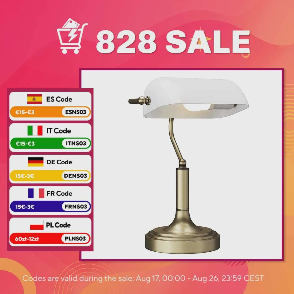 Klassieke Bankiers Bureaulamp met Verstelbare Witte Kap - E27 Fitting