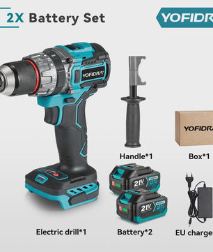 YOFIDRA Accuboormachine 18V-21V Brushless Motor, 13mm Boorhouder, 20+3 Koppelinstellingen, Boor/Schroef/Slagfunctie