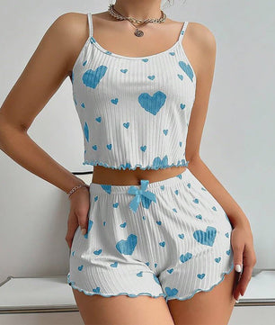 Dames Pyjama Set: 2-delig Tanktop & Shorts met Liefdesprint - Zacht & Ventilerend