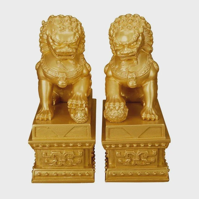 Chinese Geluks Leeuw Standbeeld - Feng Shui Decoratie Beeldje van Resin