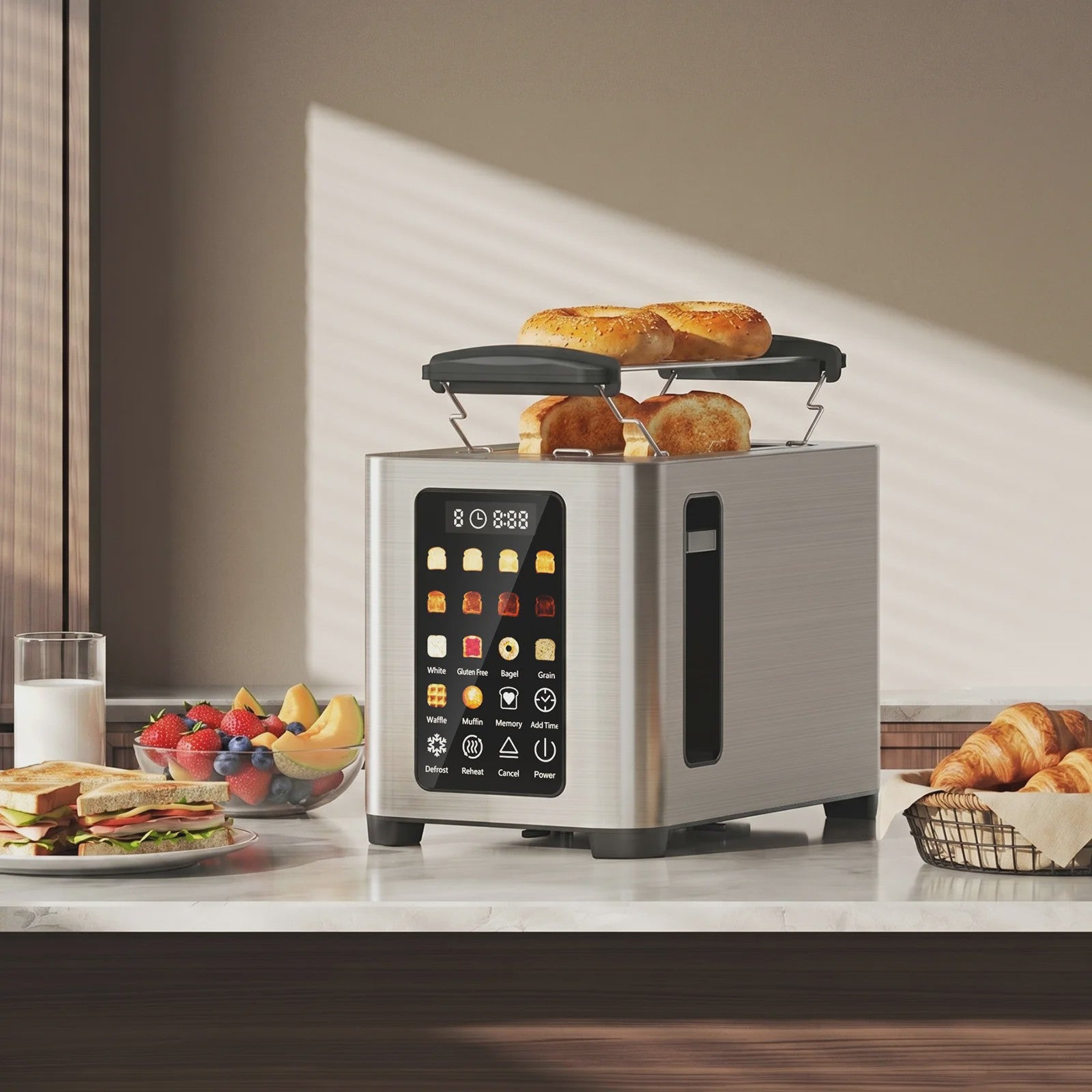 Patbrela Slimme Broodrooster met Broodrek - 2 Slices, Touchscreen & 6 Broodsoorten