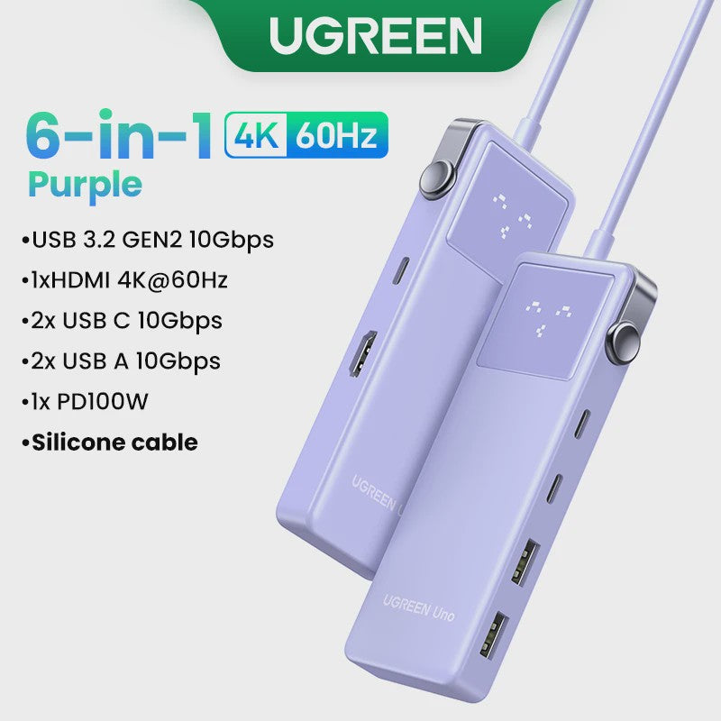 UGREEN Uno 6-in-1 USB-C Hub: 4K60Hz, 100W PD, 10Gbps Data Transfer & Docking Station