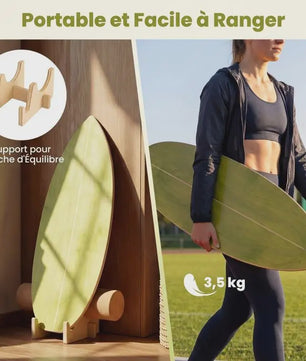 Houten Balansbord met Kurken Roller en Standaard - Groen/Natuurlijk