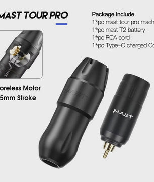 Mast Tattoo Tour Pro Draadloze Tattoomachine Pen Kit met Coreless Motor & 3.5mm Slag