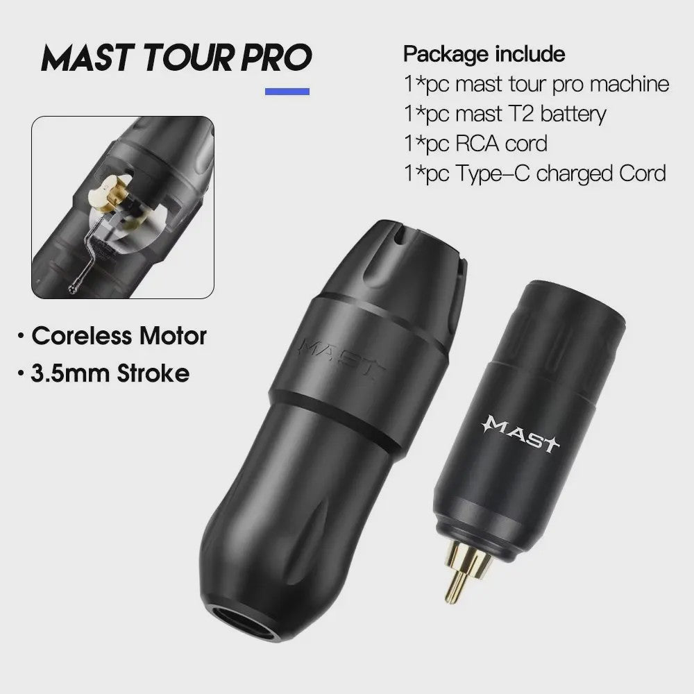 Mast Tattoo Tour Pro Draadloze Tattoomachine Pen Kit met Coreless Motor & 3.5mm Slag