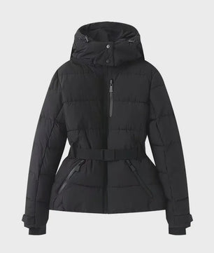 Dames Winter Parka Jas met Capuchon, Hoge Taille en Riem - Warm & Winddicht