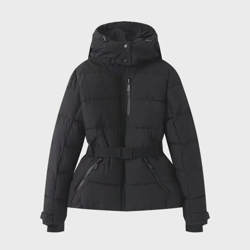 Dames Winter Parka Jas met Capuchon, Hoge Taille en Riem - Warm & Winddicht